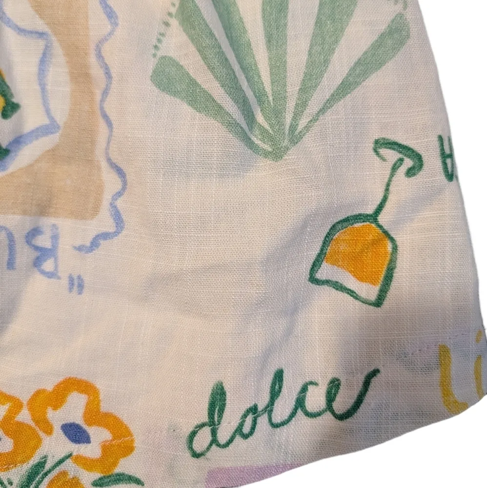 Paper Heart Linen Blend Shorts L Buon Appetito Print Italy Retro Festival Summer - Image 2