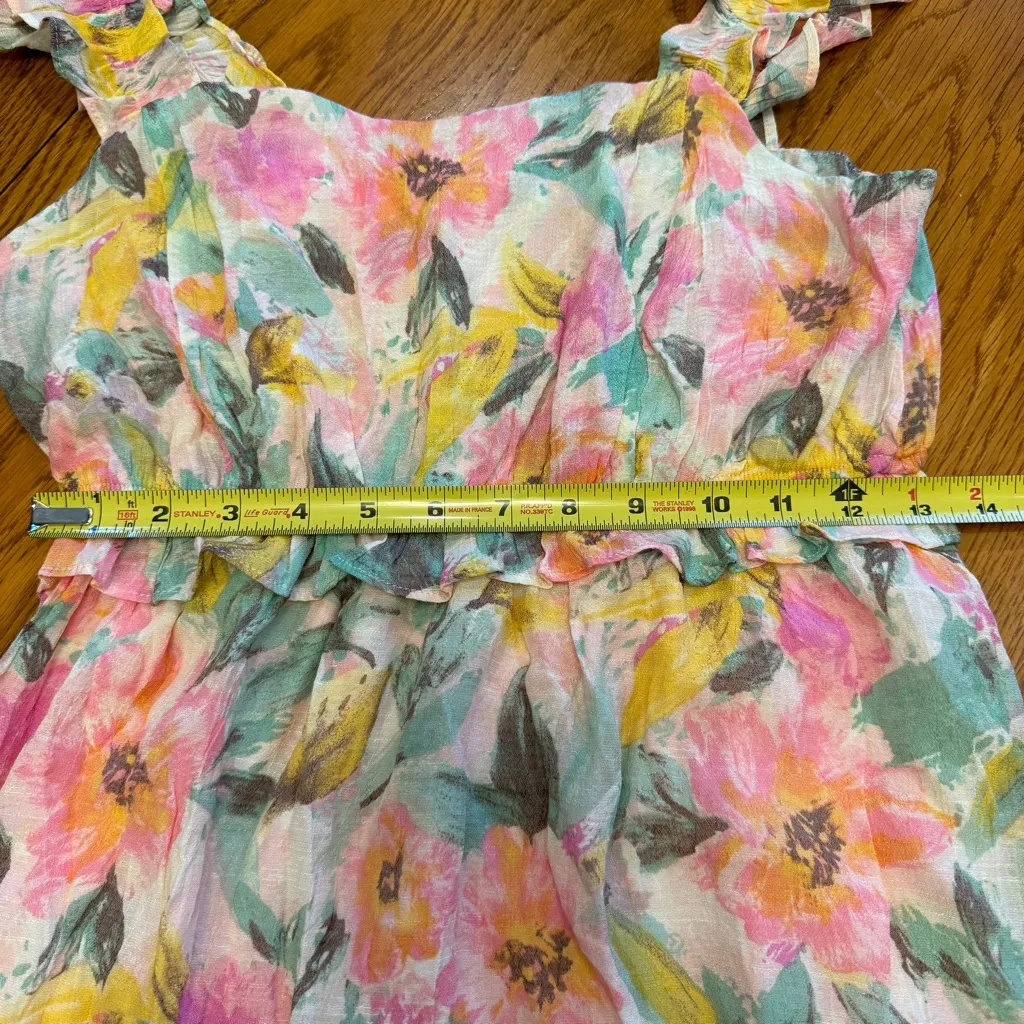 By The River Womens Floral Print Tiered Ruffle Maxi Dress Size L Yellow Pink GRE Size L - Image 9
