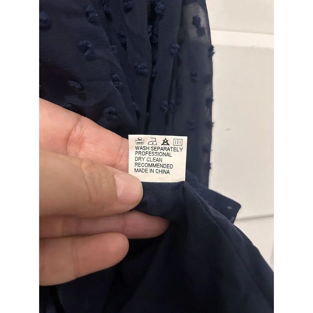 Pretty Garden Halter Backless Maxi Dress Women’s Size Medium Navy Blue Lined Dot - Image 5