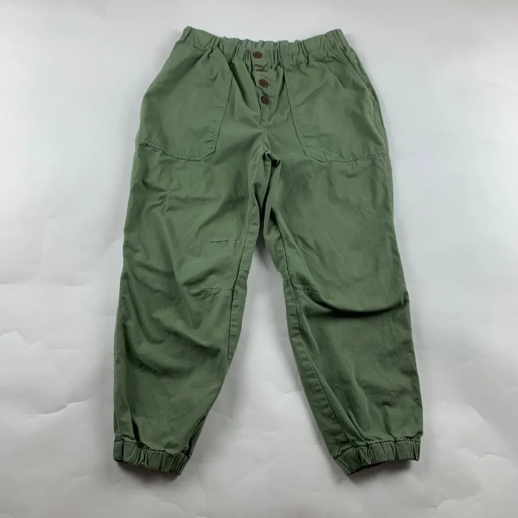 Free People Moss Green Canvas Cadet Button Fly Jogger Chino Pant M - Image 2