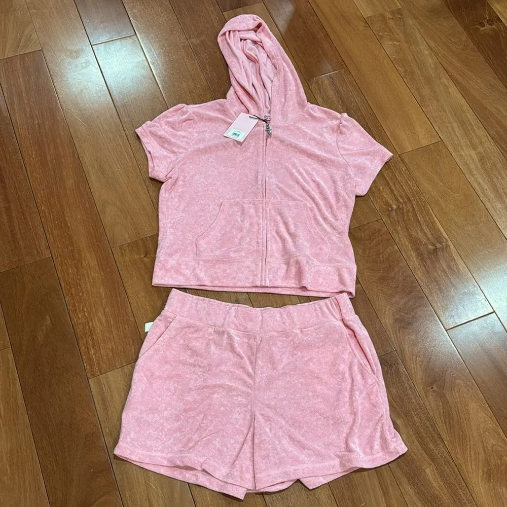 NWT Juicy Couture Women’s Bling rhinestone Towel Terry hoodie Shortie Set Size L - Image 6
