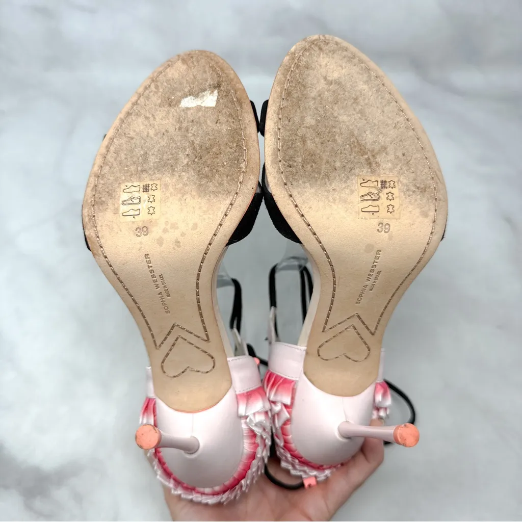 Sophia Webster Flamingo Frill Leather Ankle Wrap Stiletto Sandal Heels Pink 39 Size 8 - Image 11