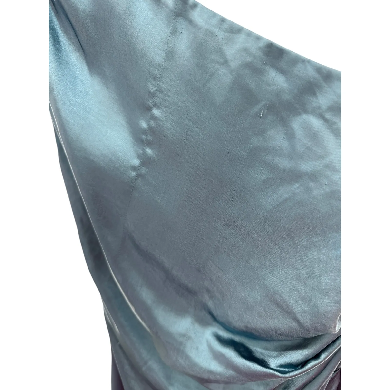 Elliatt One Shoulder Satin Draped Midi Dress Blue Small Cocktail Party Wedding - Image 4