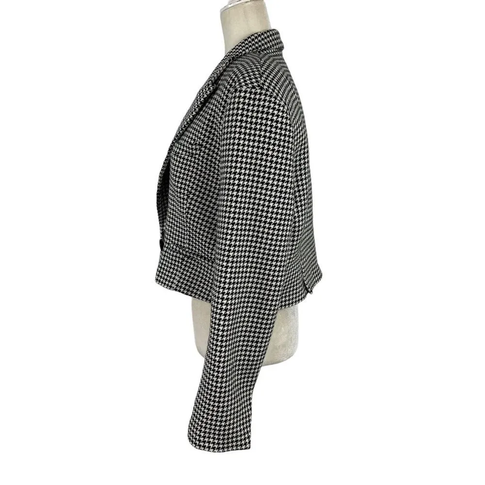 Zara Cropped Houndstooth Boxy Fit Blazer Double Breasted Size Large Blogger Fave - Image 8