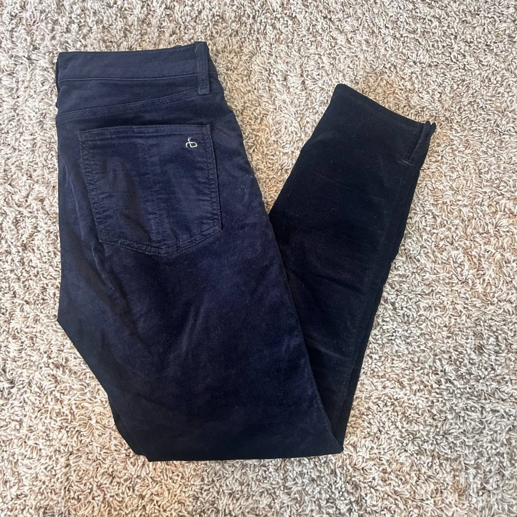 Rag & Bone High Rise Ankle Skinny Pants in Black Velvet Women's Size 29 Holidays - Image 5