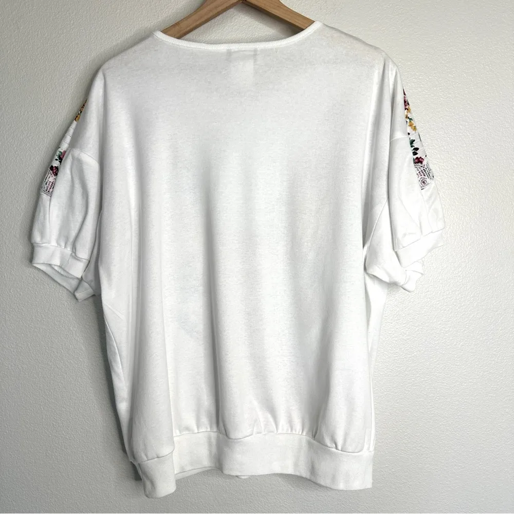 Vintage USA Made Floral Lace Chevron Shirt L/XL Alabuy Cottagecore Grandmacore White Size L - Image 5