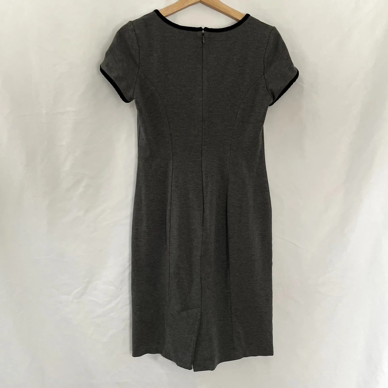 Talbots gray rayon midi dress black detail women's size 2 short sleeves preppy - Image 7