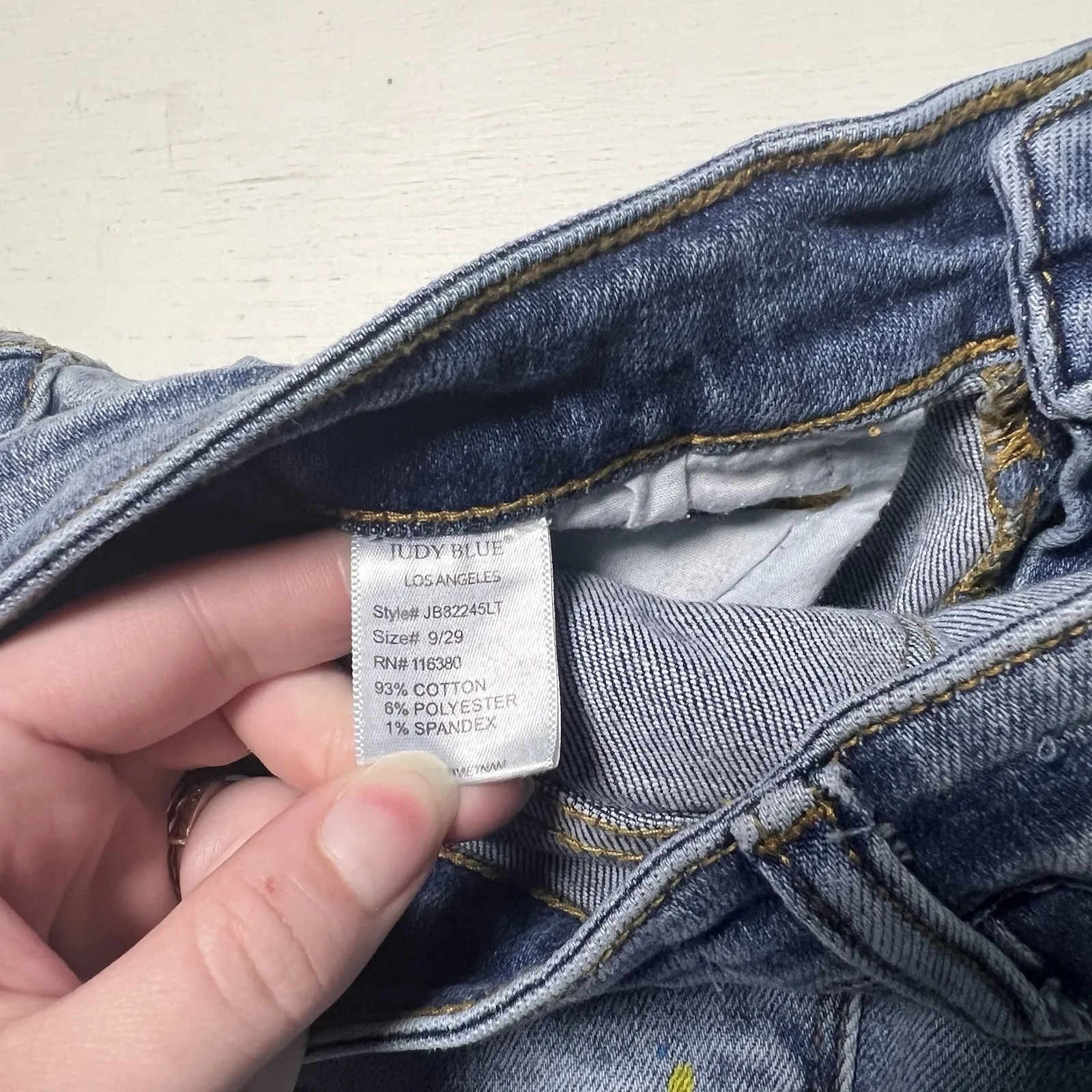 Judy Blue Jeans Womens 9/29‎ Boyfriend Fit High Rise Rainbow Paint Splatter - Image 4