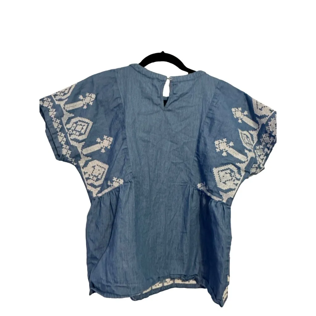 Central Park West denim chambray and embroidery‎ blouse S - Image 2