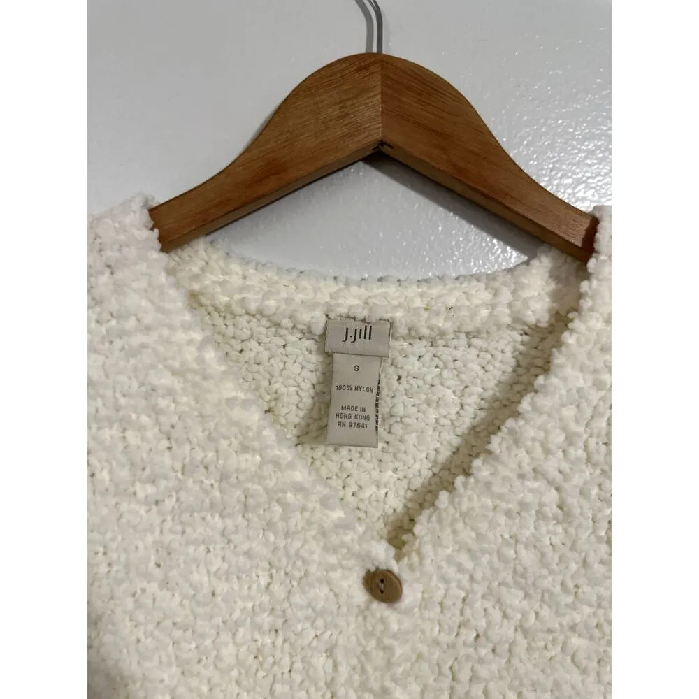 J.Jill Cardigan Small Cardigan Sweater Button Up Soft Texture Sherpa Like Ivory - Image 4