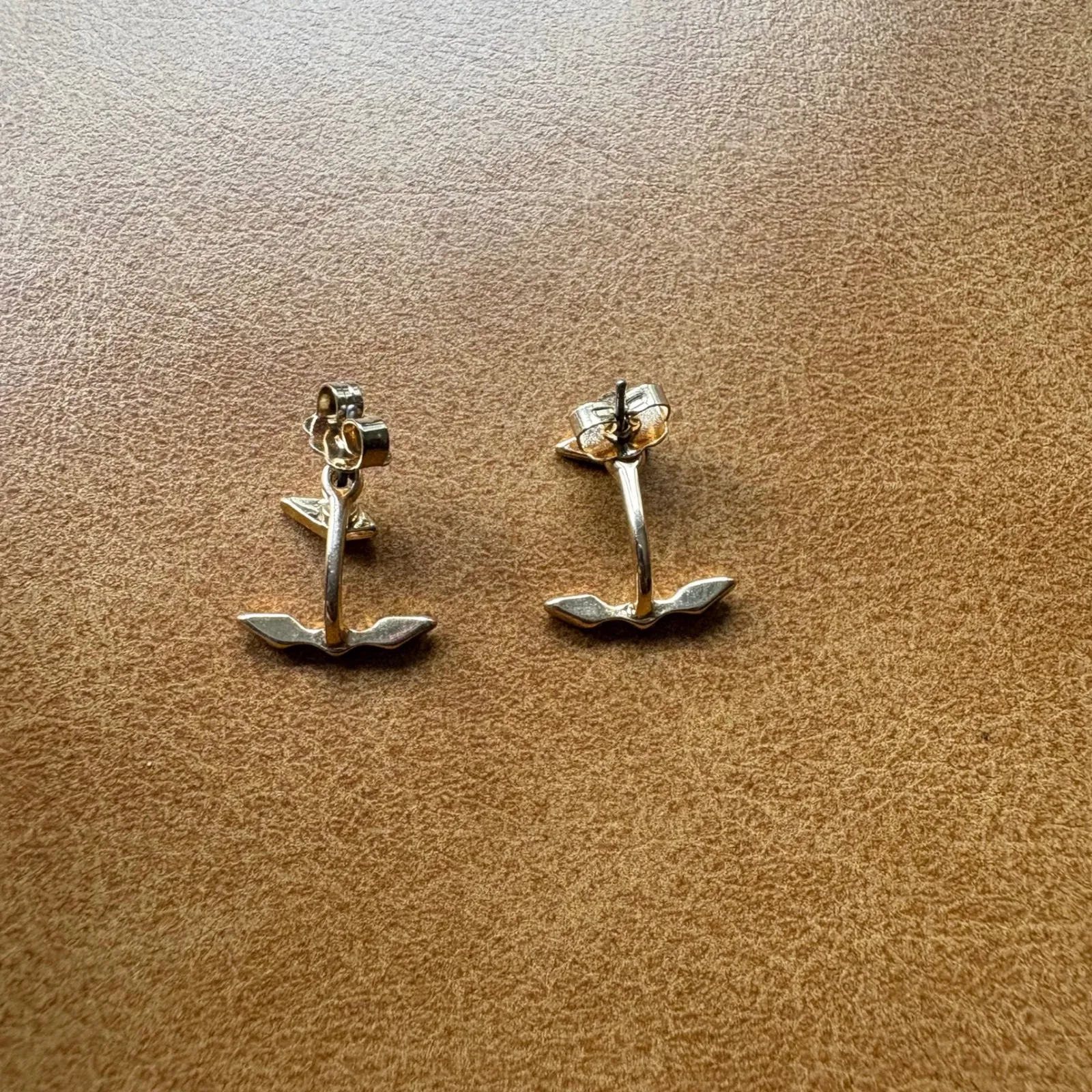 Gold Tone Ear Jacket Earrings With Rhinestone Accent, Stud‎ Earring Back - Image 4