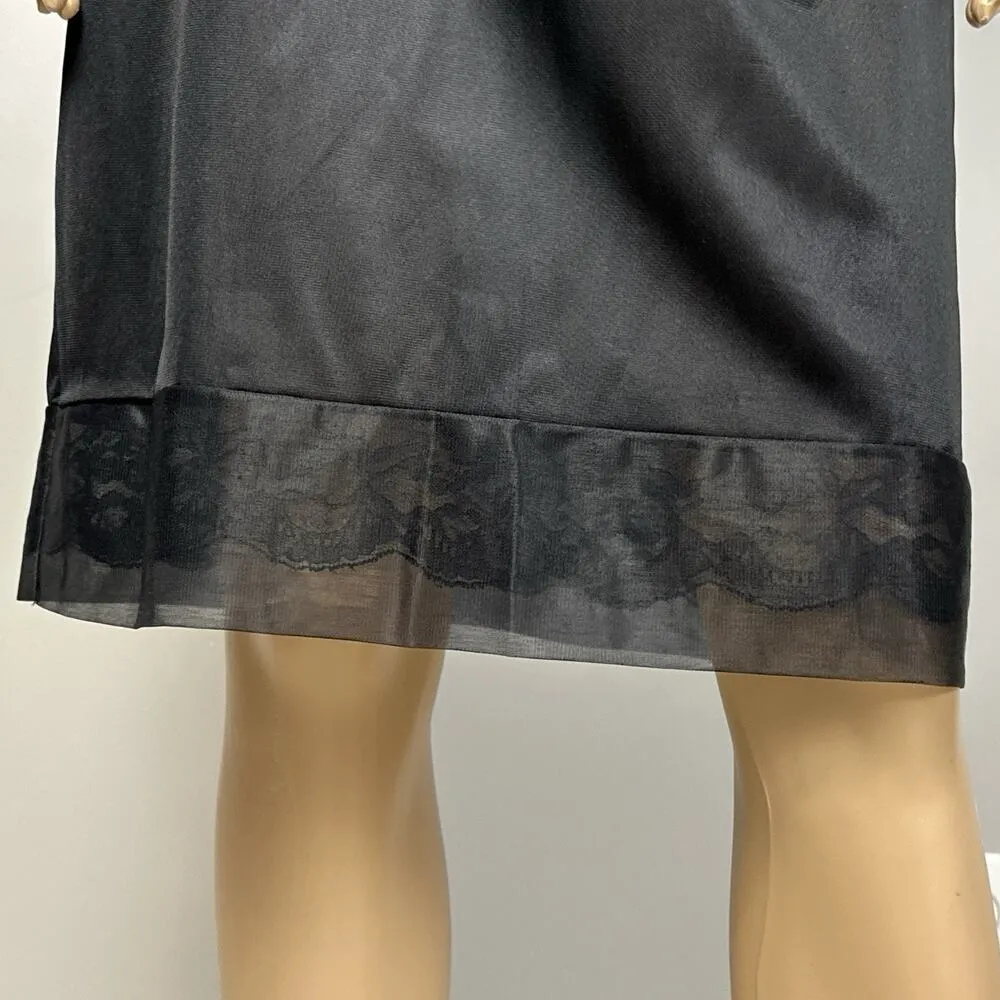 Vintage Movie Star Half Slip Size Small Black Nylon Sandwich Lace Illusion Lace - Image 3