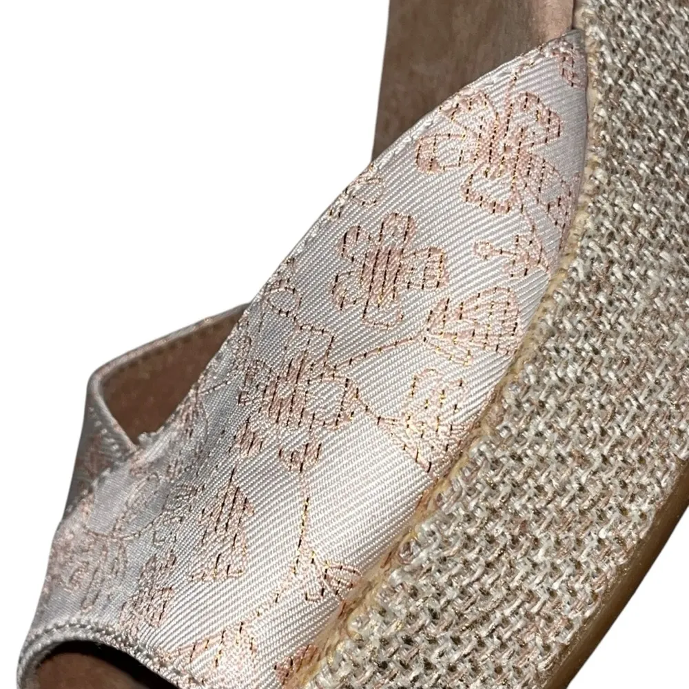 NEW TOMS Ivory Rise Gold Floral Jacquard Espadrille Wedge Sandals Women’s 9 - Image 7