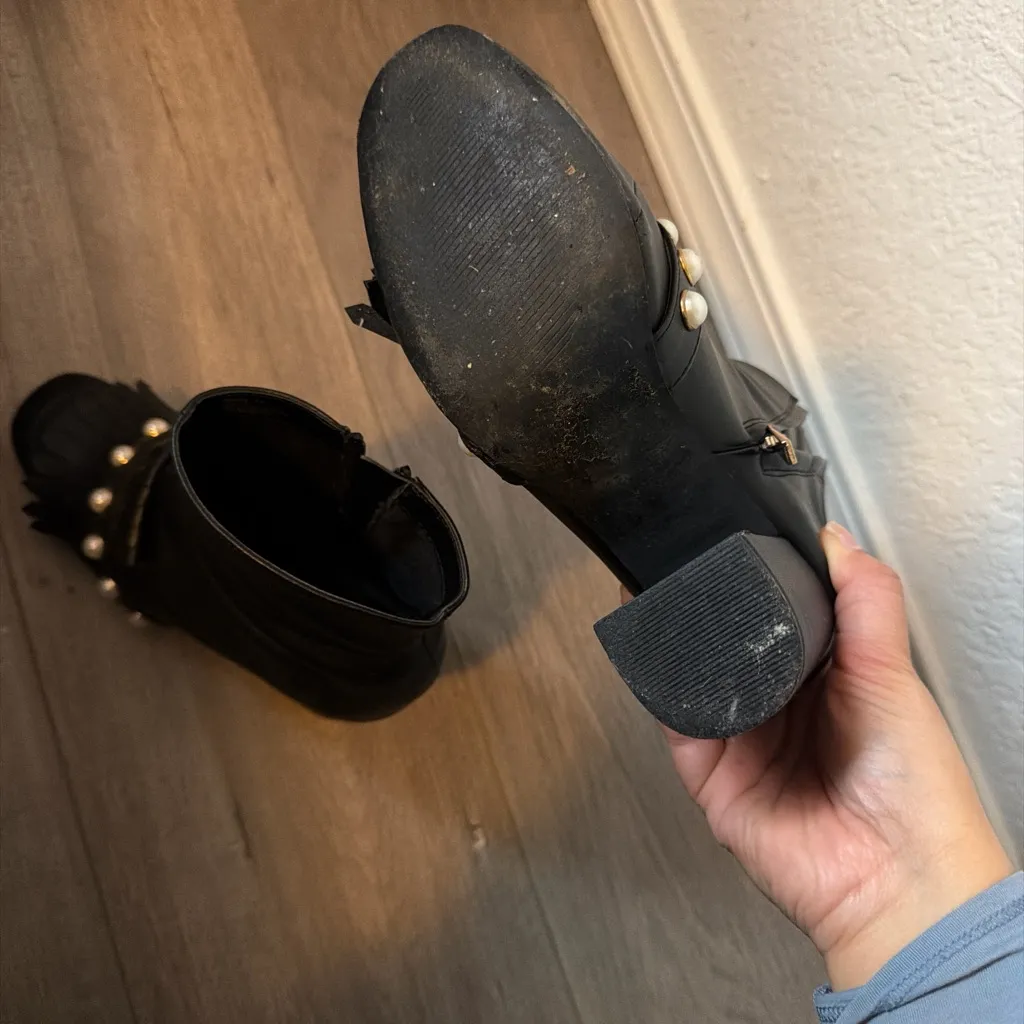 Primark Black Ankle Boots with Fringe and Pearl Details size 4UK or 6-6.5US - Image 6