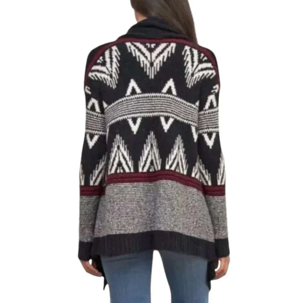 A&F Wool Blend Shawl Collar Open Cardigan Asymmetrical Medium Western Chevron - Image 3