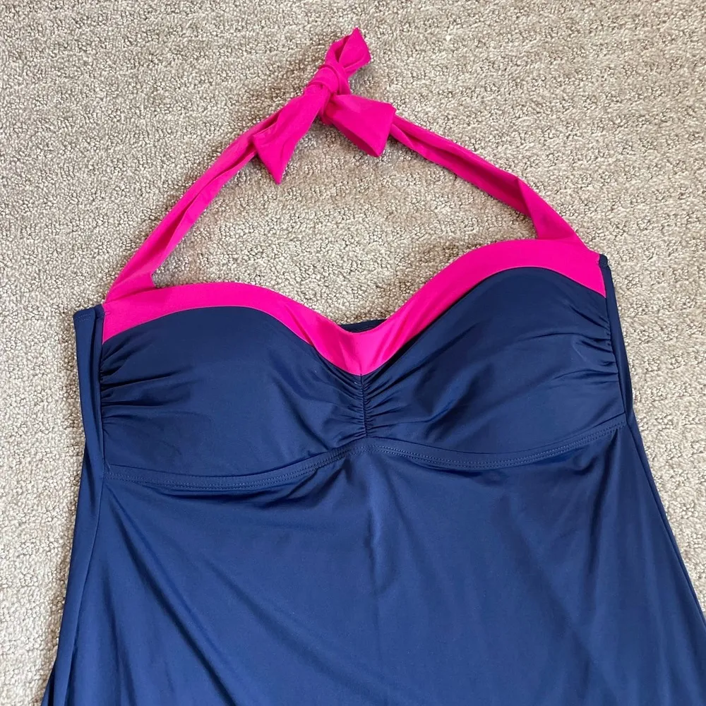 Tommy Bahama Navy Blue With Pink Halter Swim dress - Image 2