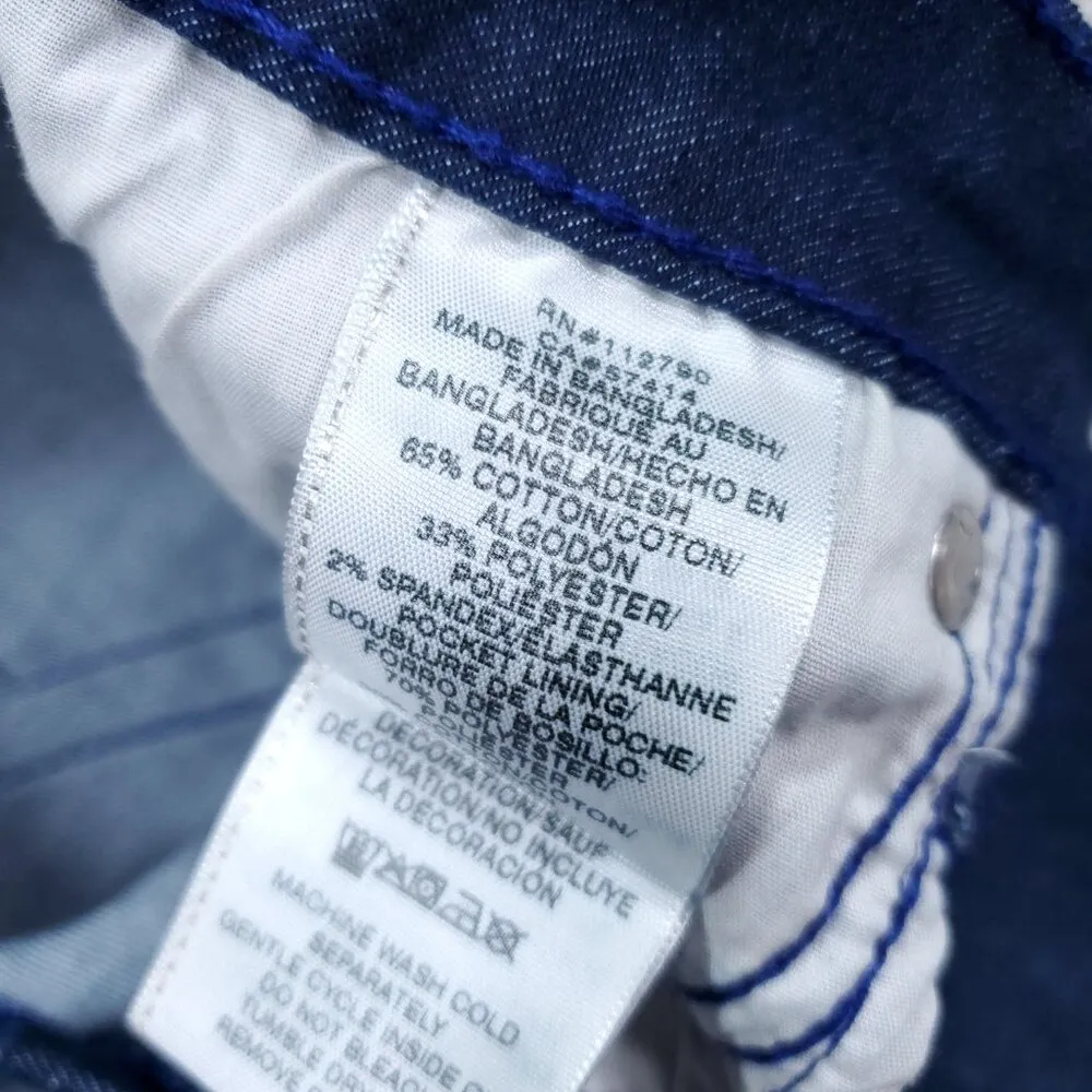 True Religion Riley Big T Raw Hem Mid Rise Bermuda Jean Shorts Dark Wash Size 27 - Image 10