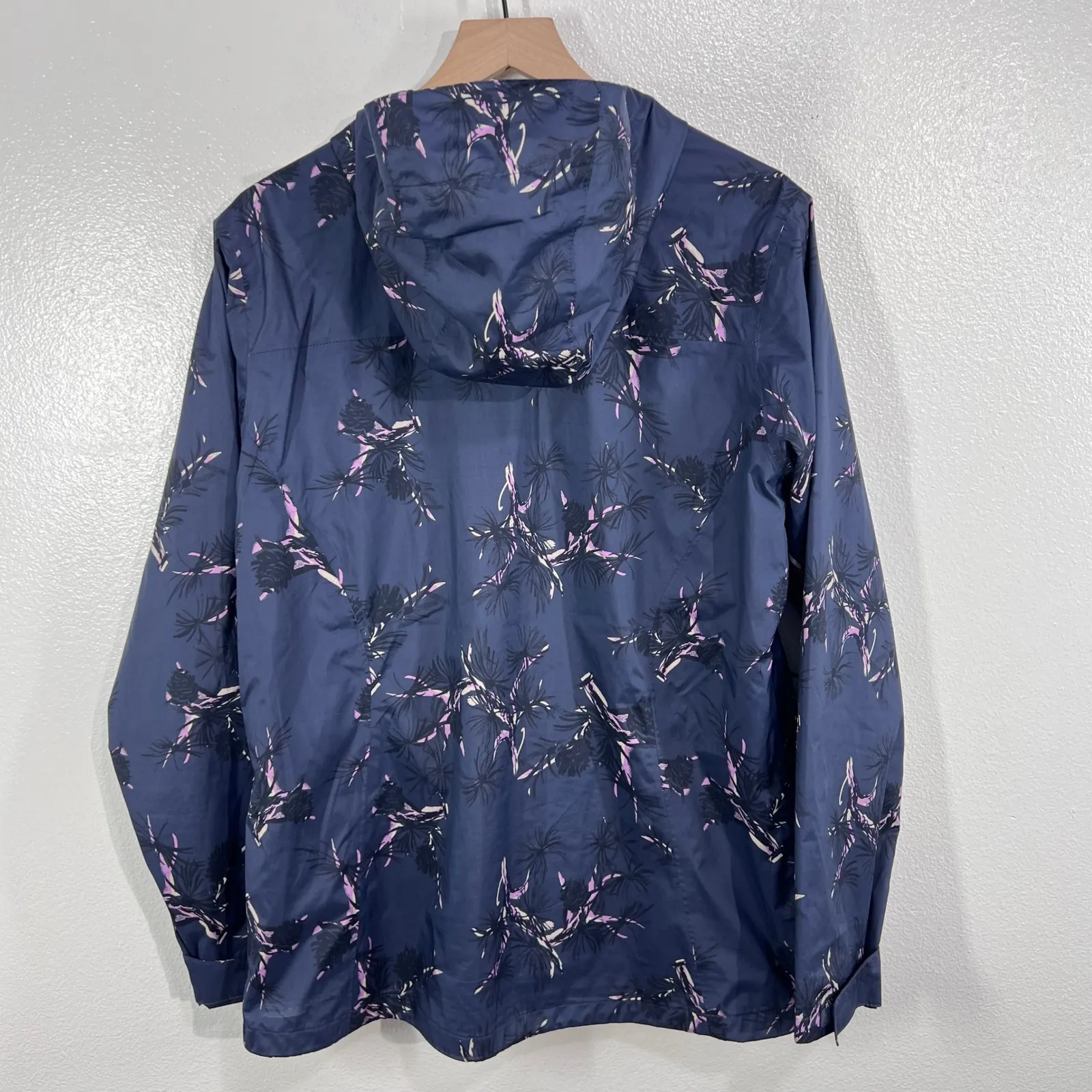 Columbia Women's Floral Print Rain Jacket Hooded Windbreaker Navy Blue Large‎ - Image 4