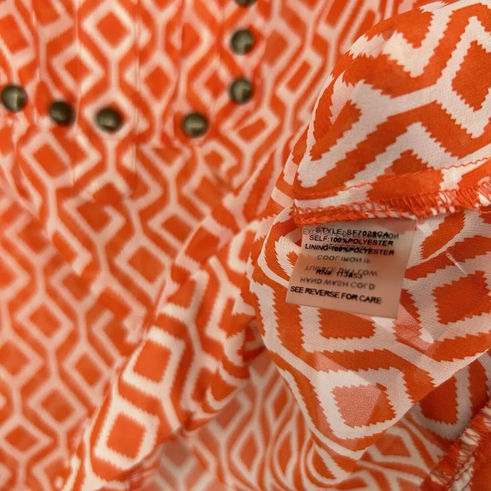 41 Hawthorn Stitch Fix Top Blouse Orange Geometric Studded Tulip Sleeves Size S - Image 10