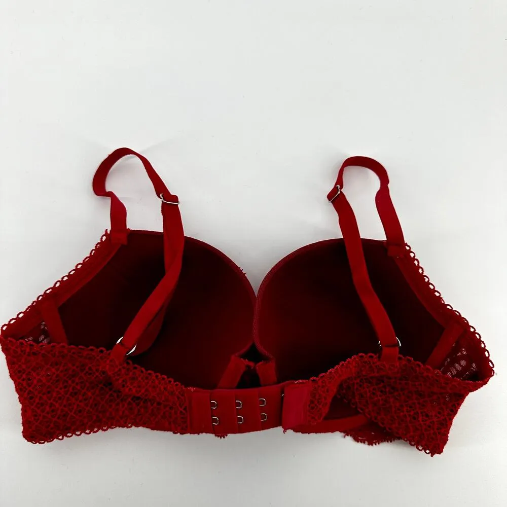 Victoria's Secret Dream Angels Lined Demi Bra Floral Lace Underwired Red 32C - Image 5