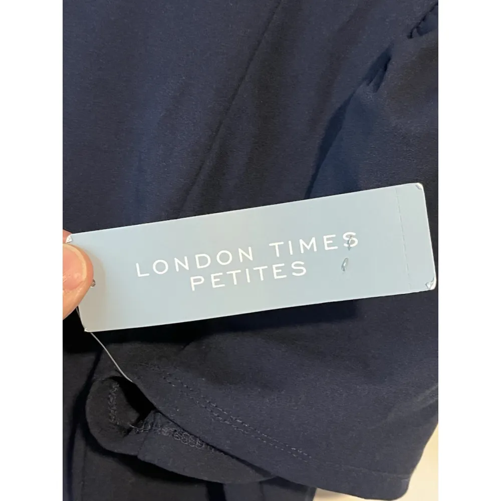 London Times Dress Womens Petite Size 14 Blue Side-Tab Fit & Flare Business NEW - Image 7