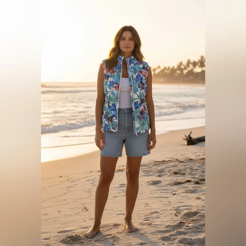 CARIBBEAN JOE Vest Floral full zipper outerwear new Size small - Image 7