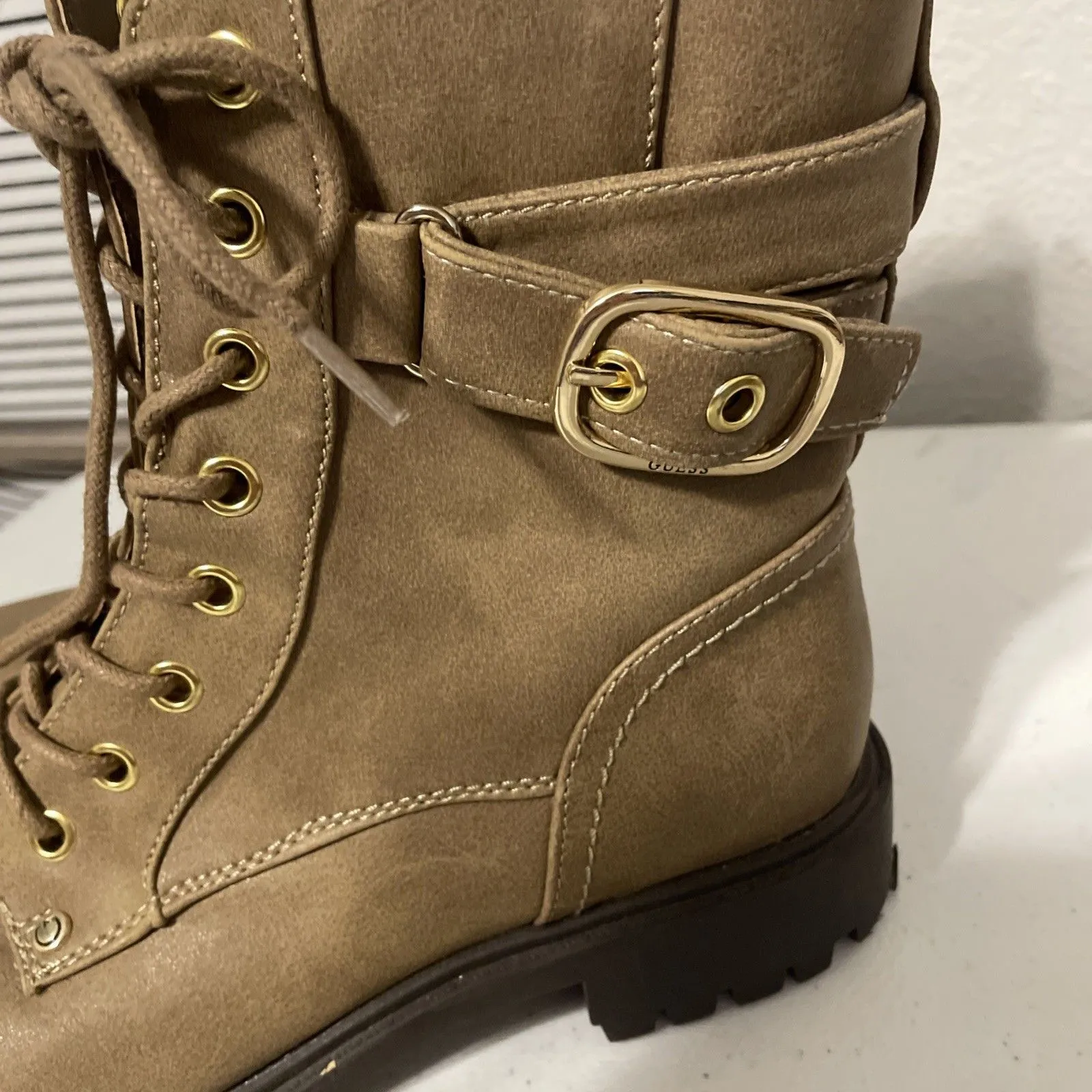 Guess Boots Size 7 Combat Buckled Block heel Light Brown - Image 7