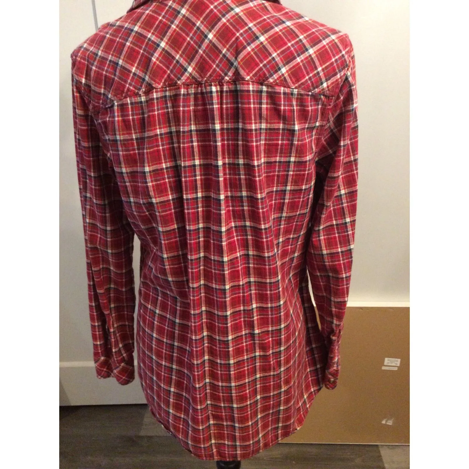 Eddie Bauer Large L Womens Plaid Tunic Partial Button - Image 5