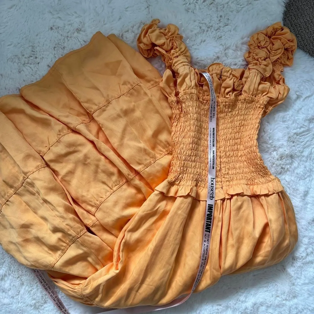 House of CB Linen Shirred Midi Sundress XS - Apricot Orange - Image 4