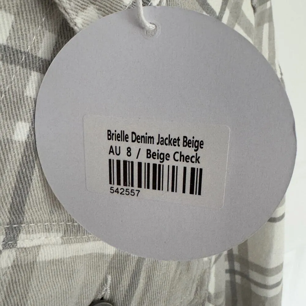 Princess Polly Brielle Denim Jacket in Beige Check Plaid Button Down 100% Cotton - Image 11