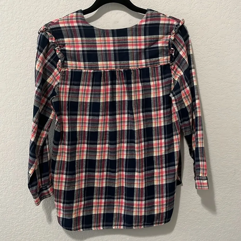 ANTHROPOLOGIE Isabella Sinclair Abilene Plaid Flannel Half Button Up, Size M - Image 7