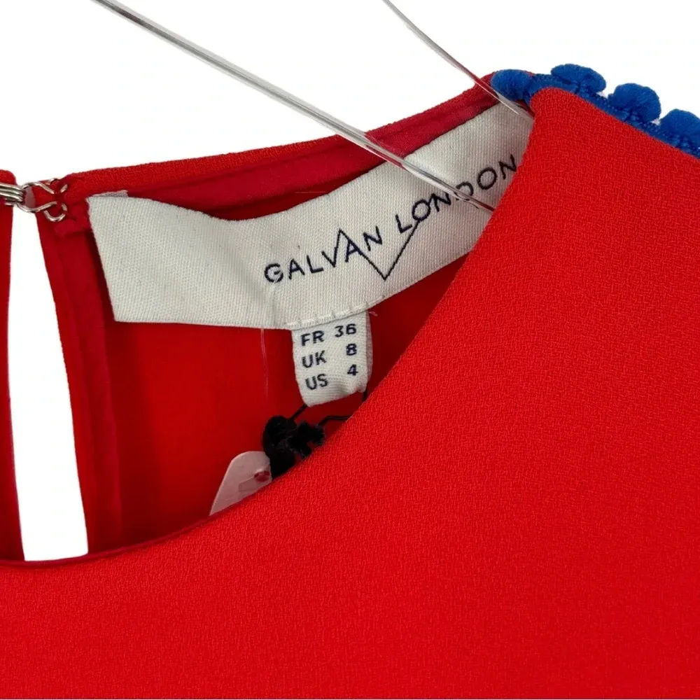 Galvan‎ London NWT Misti Long Sleeve Crepe Pom Pom Blouse 4 Red Cobalt - Image 7