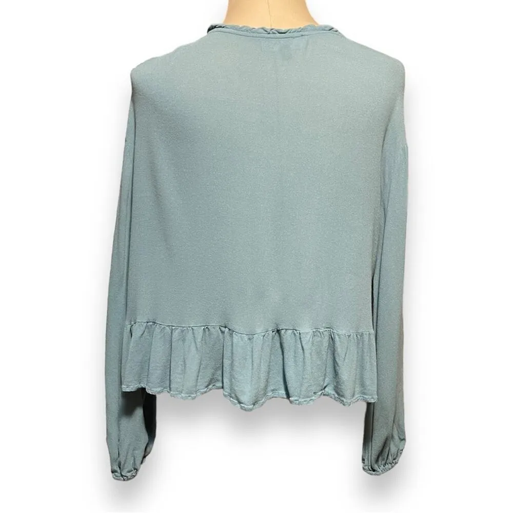 Lulu’s Island in the Sun Turquoise Blue Long Sleeve Embroidered Top Large - Image 5