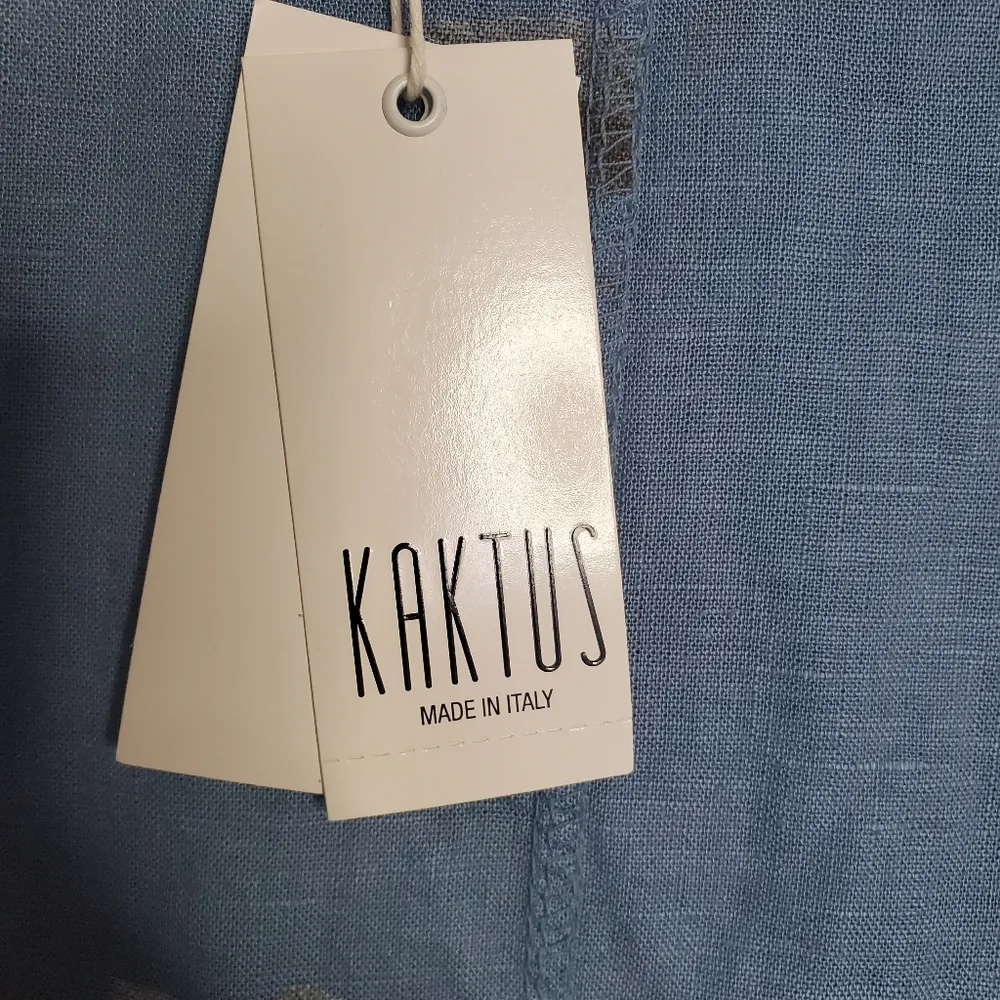 Kaktus made in Italy sz L oversized linen viscose blend blue rose print tunic Green Size L - Image 6