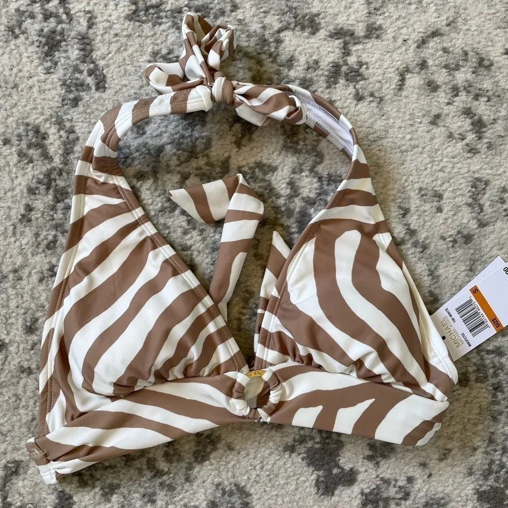 NWT Michael Kors tan zebra print 2pc bikini swimsuit size small - Image 9