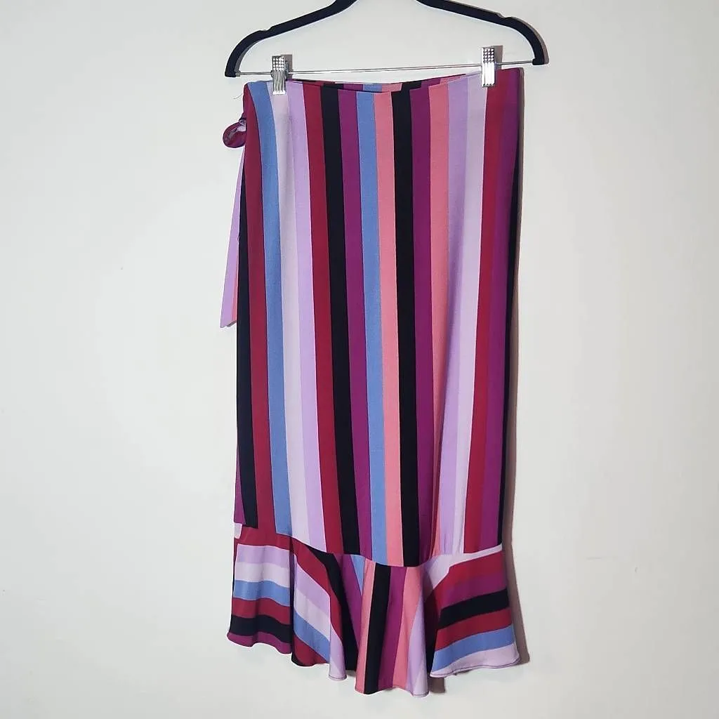 eci Colorful Stripe Wrap Skirt Size Small Purple and Blue Stripe Ruffle Skirt - Image 4