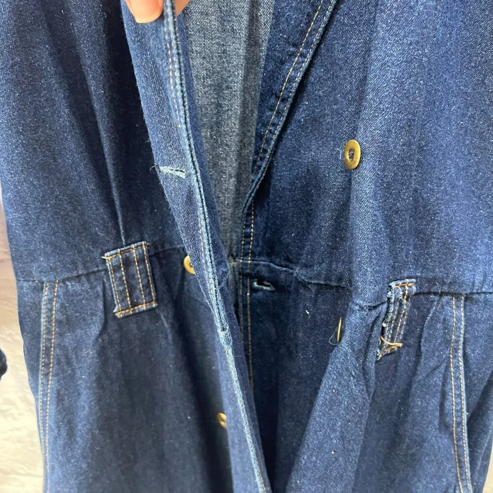 Vintage Denim Carina Dress Midi Trench Shirt Size 5/6 70s Double Breast Pockets Blue - Image 4