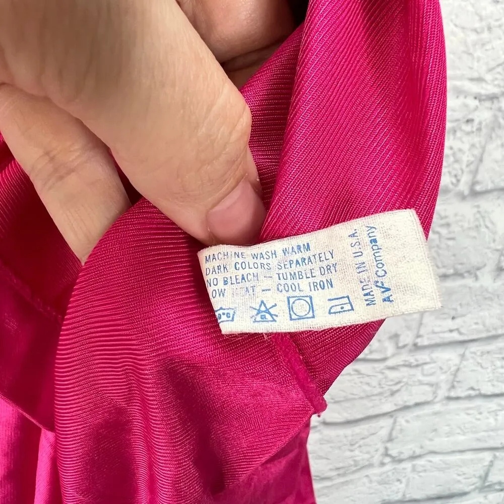Vintage Vanity Fair Button Robe Fushia Pink Piping Size S Short Sleeve Shiny - Image 6
