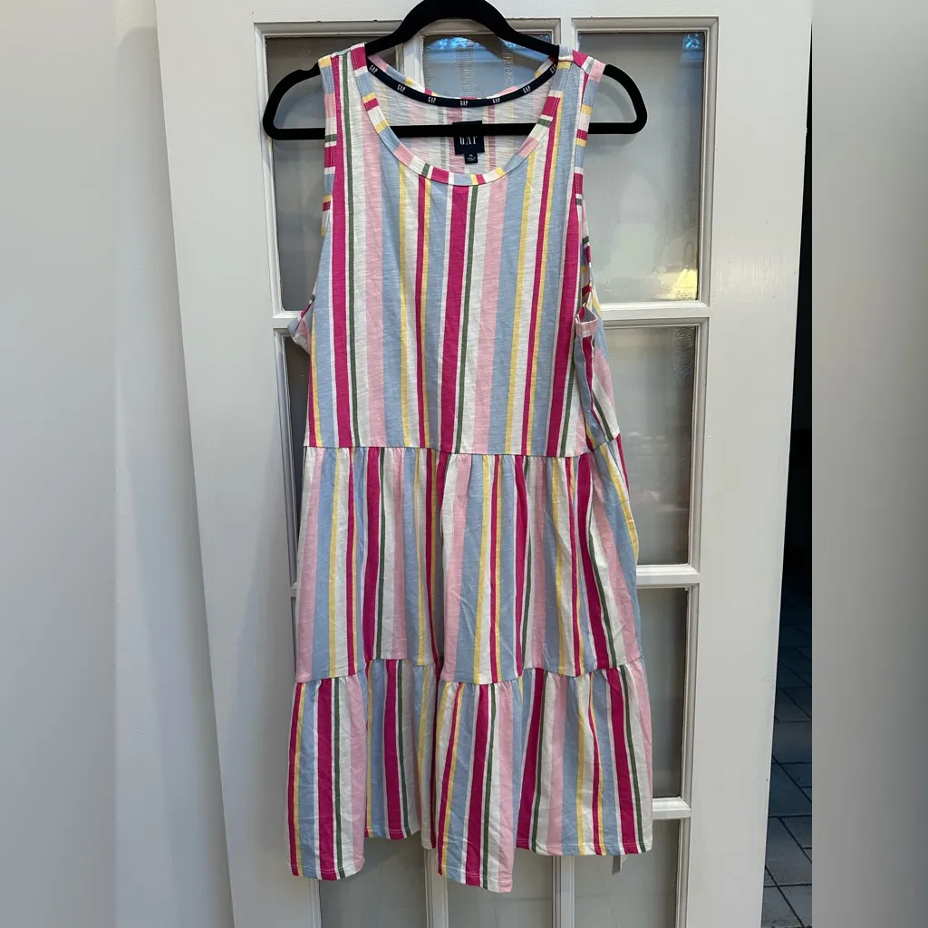Gap Size XL Lightweight Tiered Layered Sleeveless Multi Stripe Summer Dress NWT! - Image 12