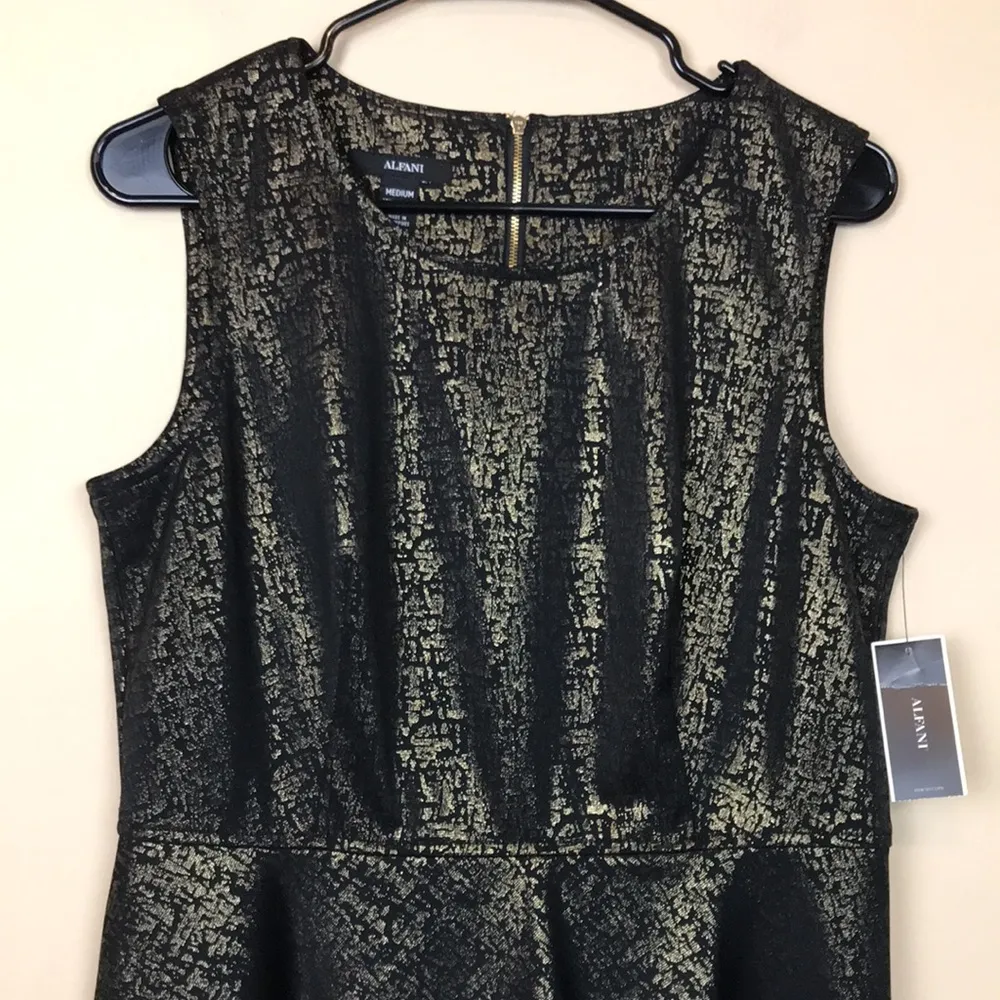 NWT Alfani Women’s Black Gold Foil Sleeveless Zip - Image 2