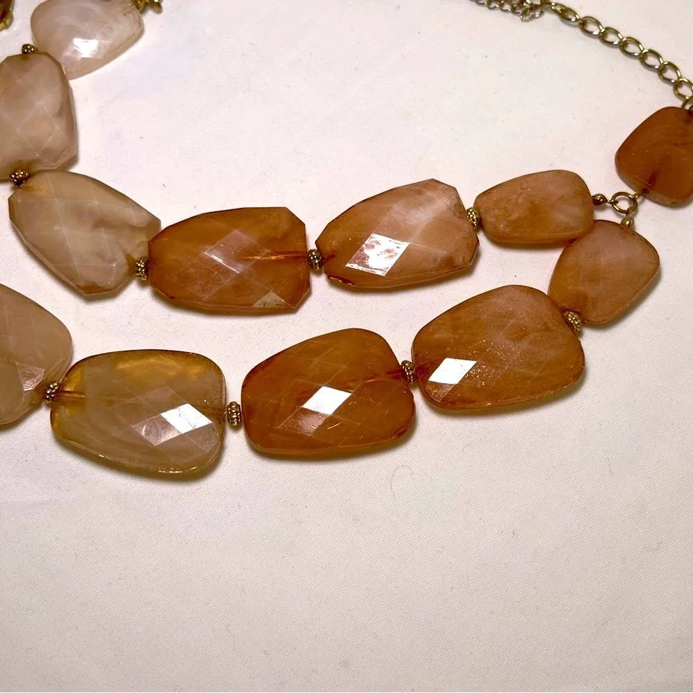 Charming Charlie Brown Jeweled Tone Necklace Geometric Shapes Double Stranded - Image 3