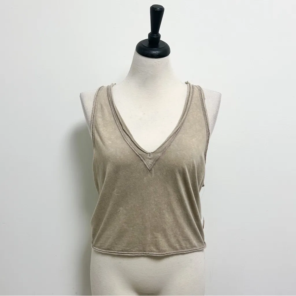 Free People Movement Slate Storm Tan Kickin In V Neck Open Back Tie Tank Large - Image 3