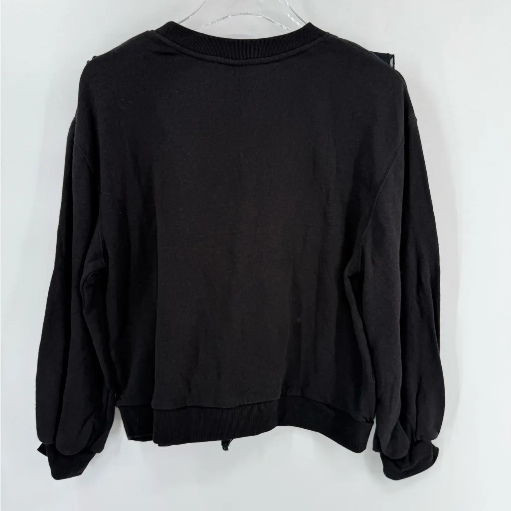 Alice + Olivia Carrie Ruffle Front Crew Neck Sweatshirt Black Size medium - Image 5