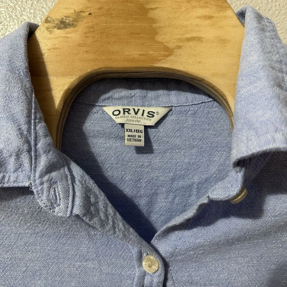 Orvis Linen Blend Button Shirt Women's XXL Blue Long Sleeve Lightweight Casual - Image 3