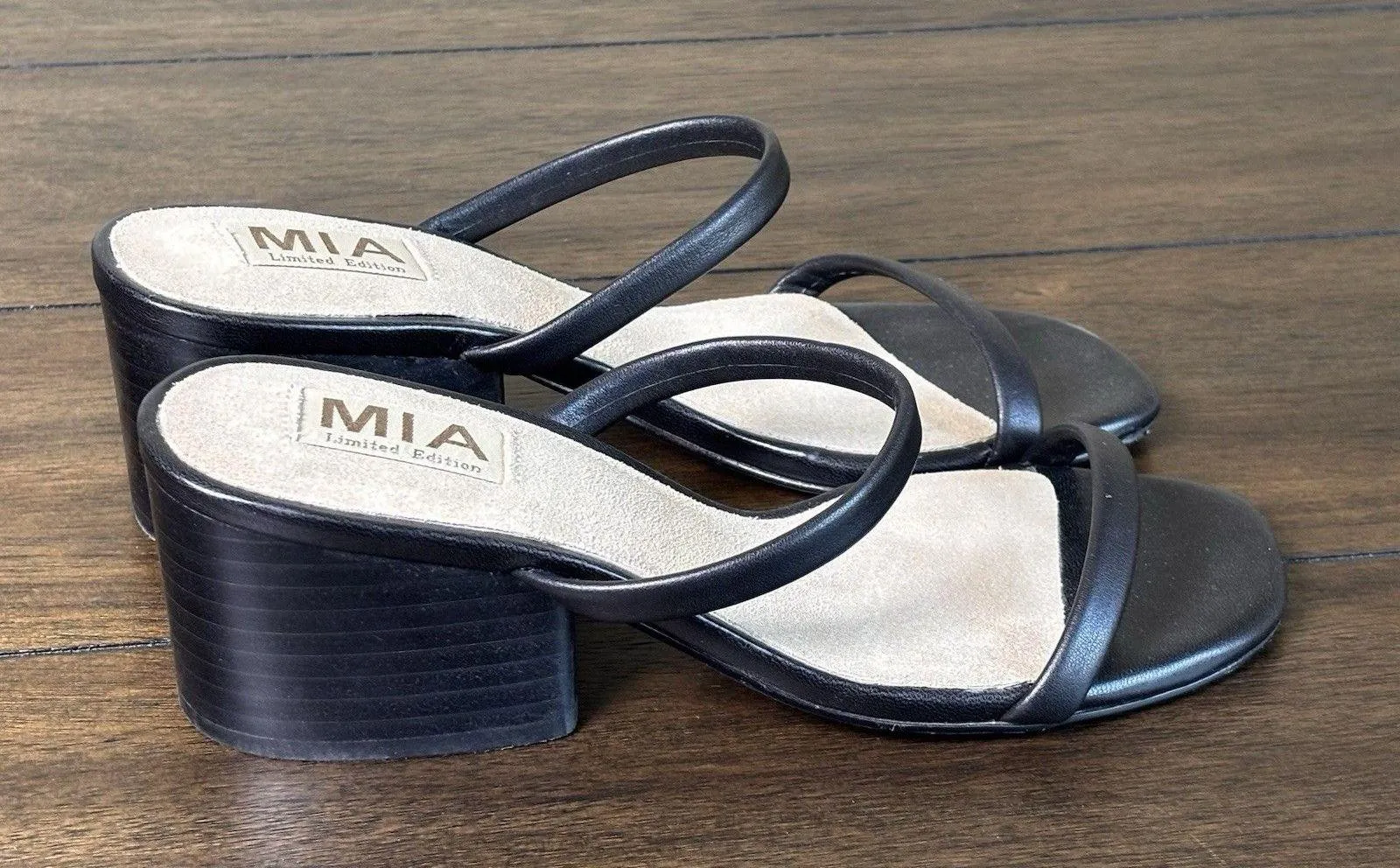 MIA Isabeli Shoes Womens Size 6M Black Block Heel Slip On Leather Sandals Dressy - Image 3