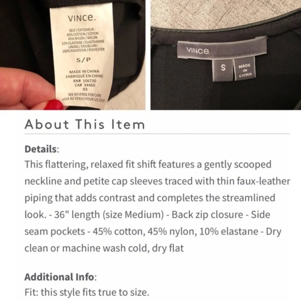 VINCE Black Leather Piped Shift Dress with Pockets Small - Image 9