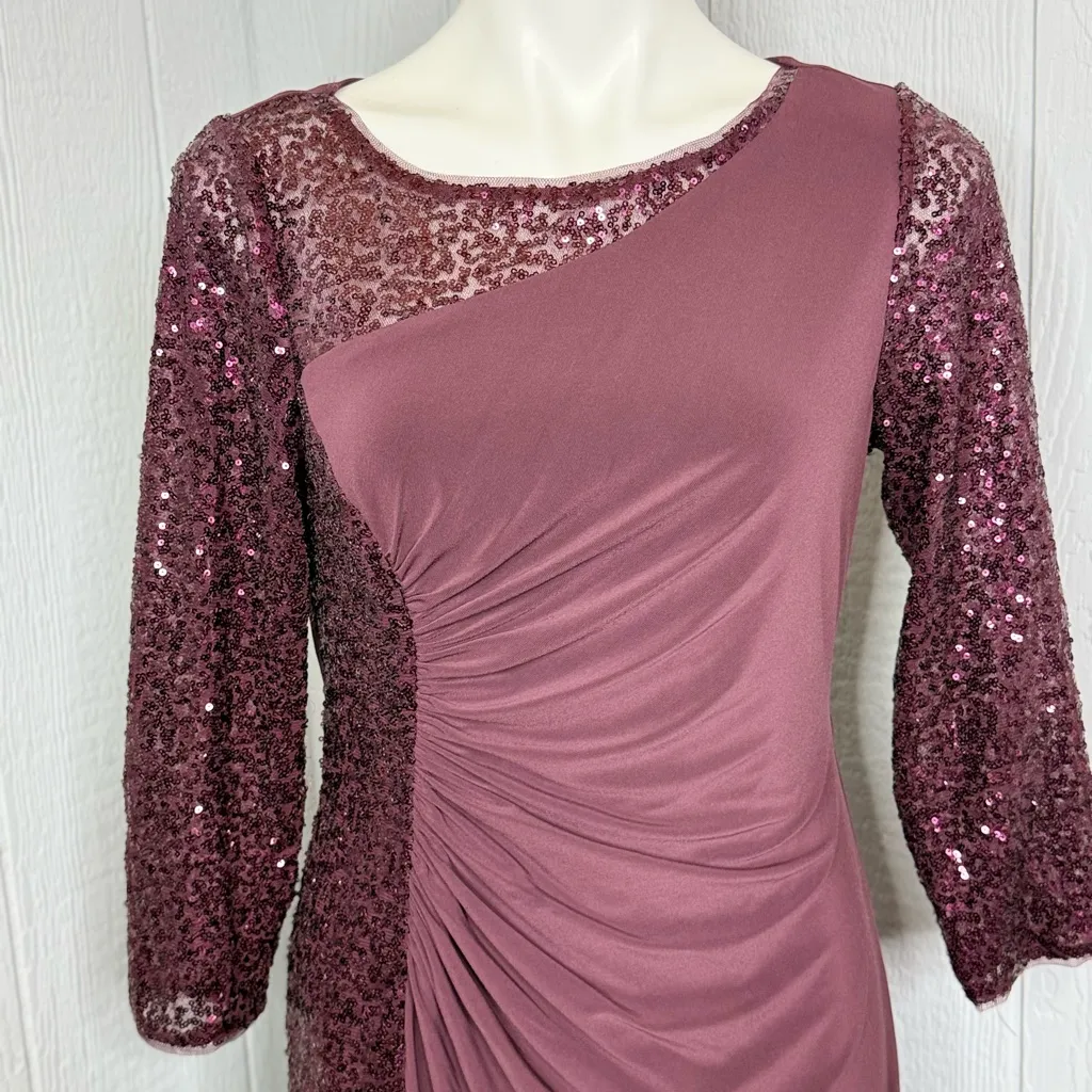 Adrianna Papell Burgundy Sequin Long Sleeve Dress - Image 3