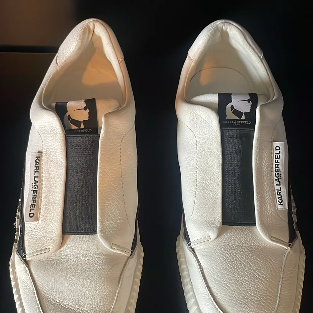 KARL LAGERFELD PARIS Josie Leather White Black Slip-On Sneakers $129 EUC Wmn’s 7 - Image 5