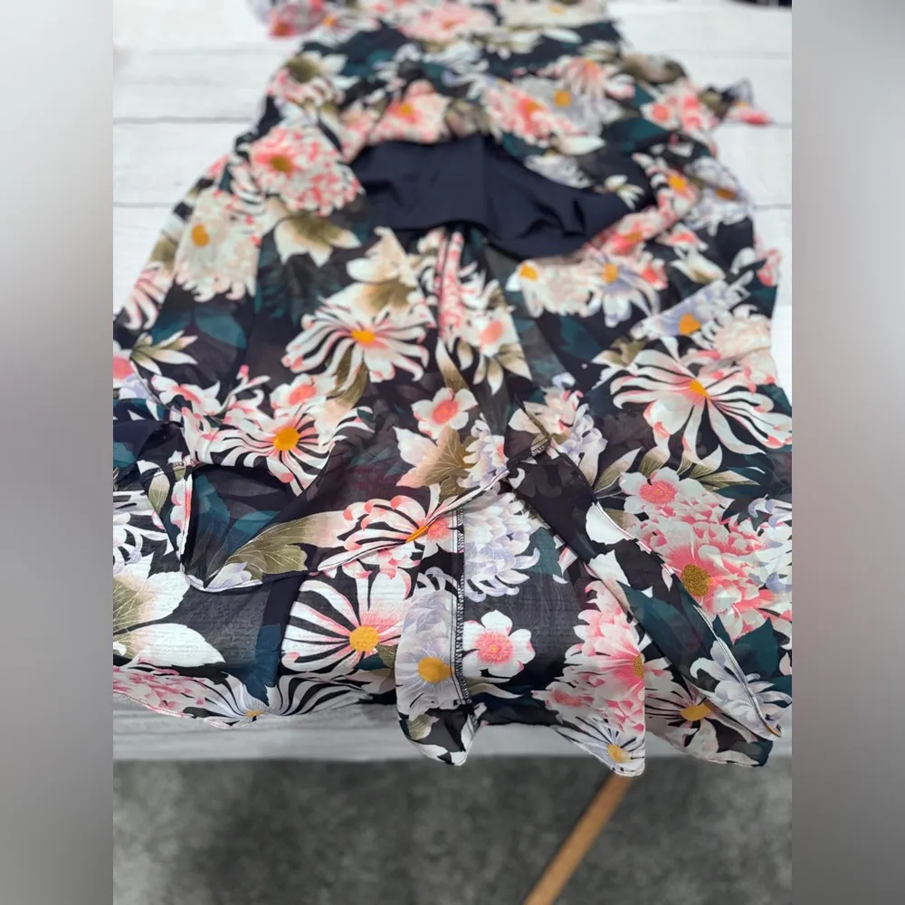 Eliza J Floral Print 3/4 Balloon Sleeve Faux Wrap Hi-Low Maxi Dress - Image 3