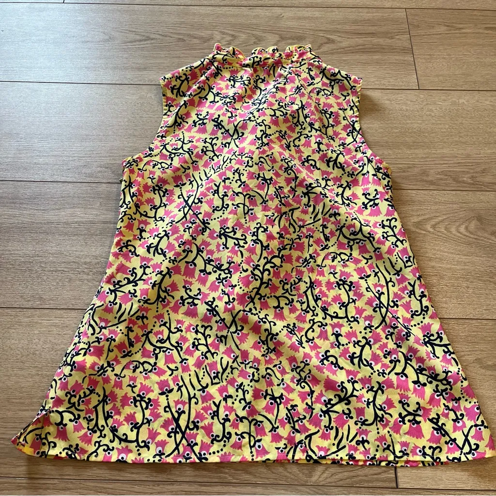 Lilly Pulitzer Allison Yellow Pink Ruffle Top Sleeveless Floral Size S - Image 5